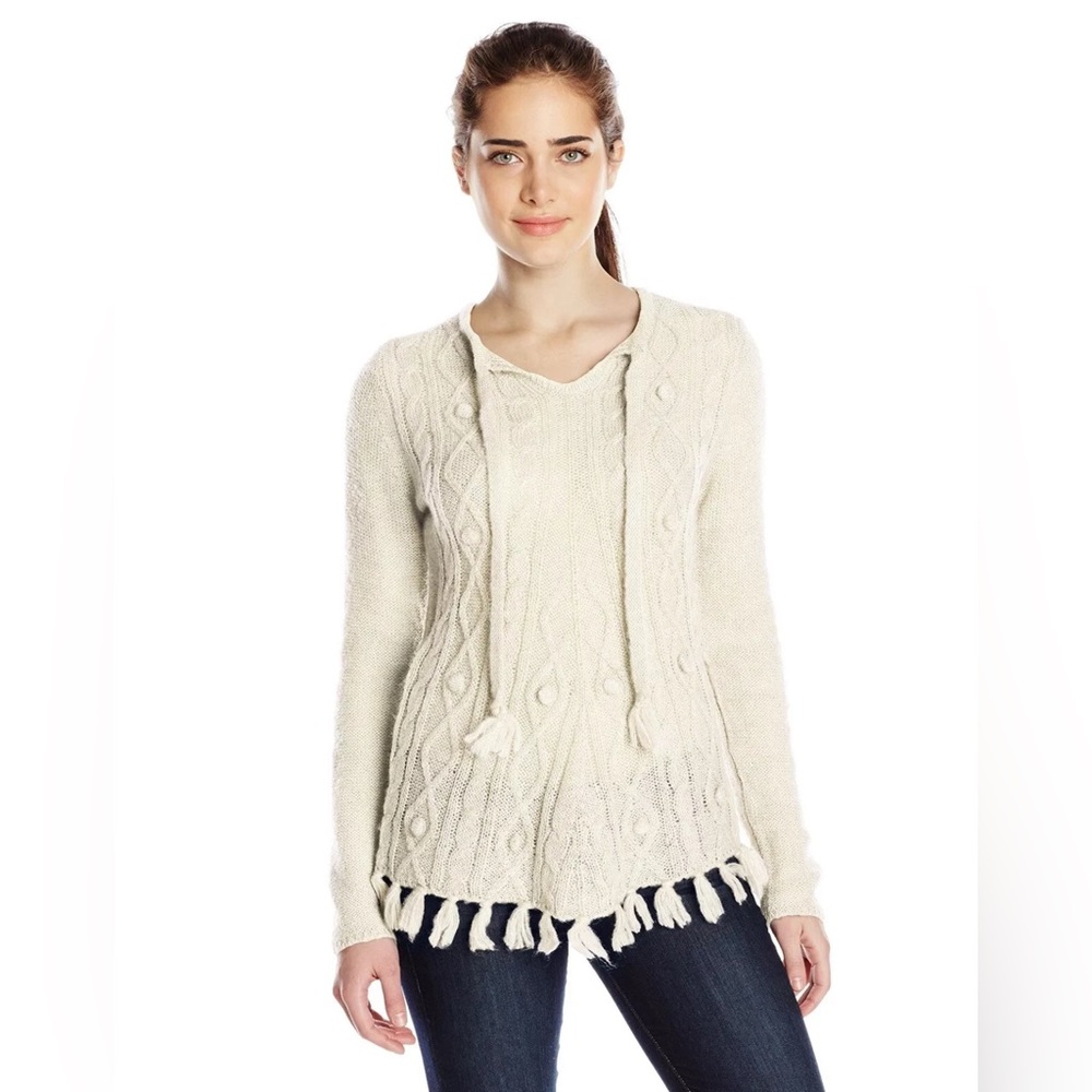 Prana Women Shelby Poncho Cream Knit‎ Wool Blend Tunic Pull Over Sweater Medium